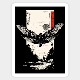Moth Under Full Moon - Japanese Dark Aesthetic Sticker